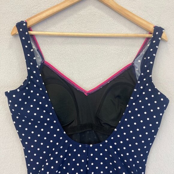 Gabar Polka Dot One Piece Swimsuit Women's 16 Navy Blue Ruched Slimming Classic - Picture 15 of 16